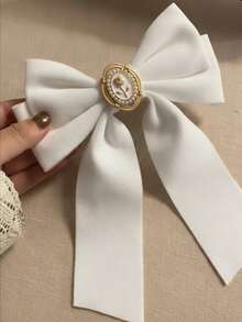 قطعة واحدة من اكسسوار الشعر المخملي، دبوس شعر بذيل طويل، دبوس شعر جميل للنساء، دبوس ذيل الحصان، دبوس تمساح، أبيض، اكسسوارات الرأس، اكسسوارات الشعر للنساء، دبابيس الشعر - أبيض - مشاهدة 3