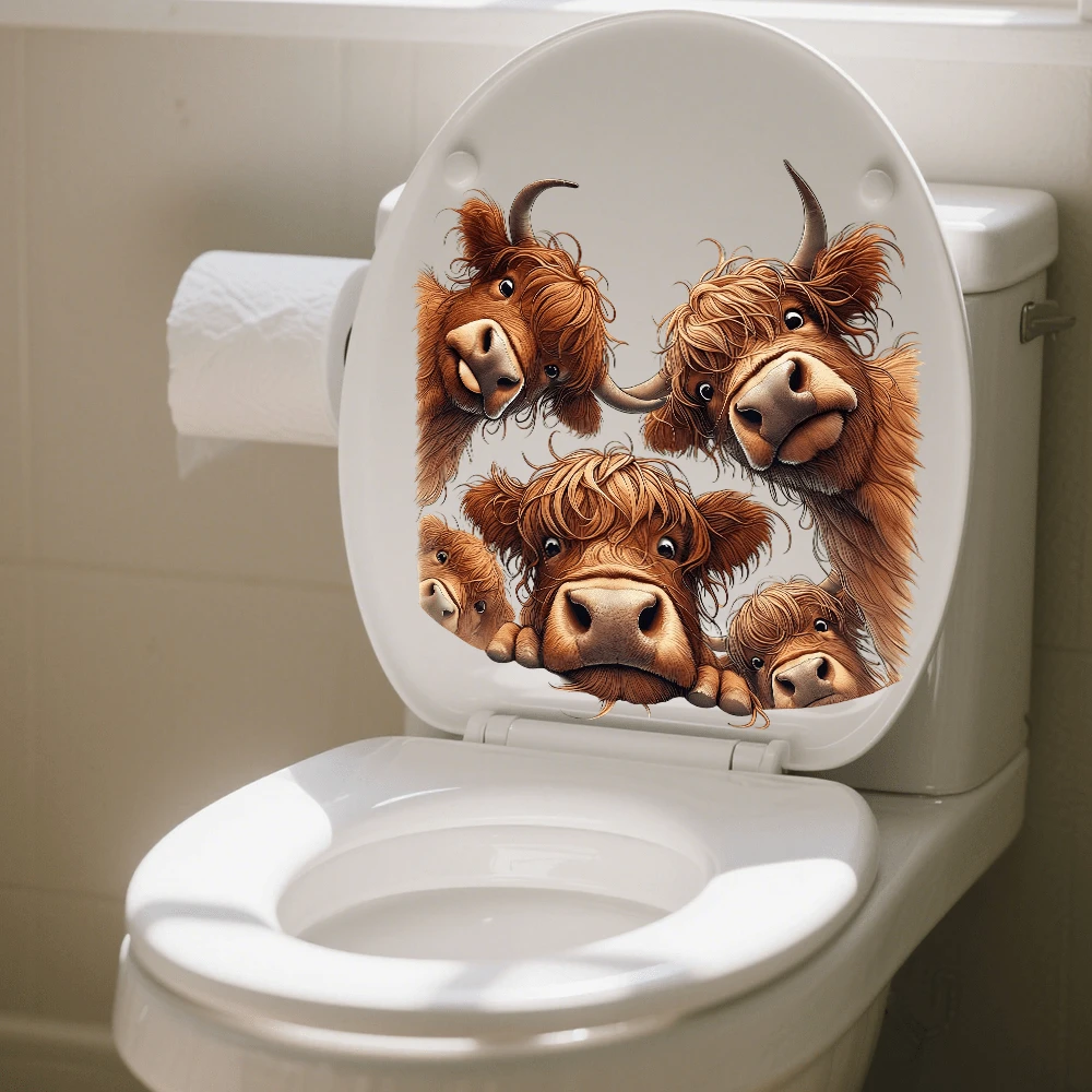1/3件装趣味高地牛马桶贴纸，可爱装饰乙烯基贴纸，适用于浴室马桶盖或水箱，防水动物主题墙贴和贴纸家居装饰。 - 高地牛 - 查看 1