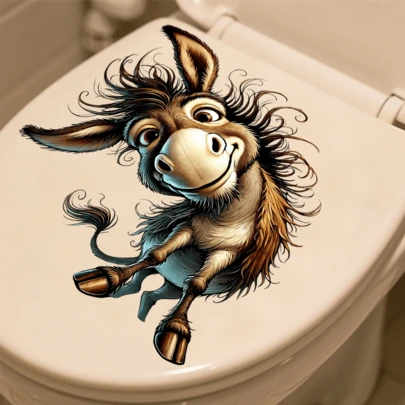 1/4 piezas Divertidos adhesivos de animales de dibujos animados para el inodoro, autoadhesivos removibles y resistentes al agua de PVC, adecuados para tapas o tanques de inodoro, y decoración de habitaciones.