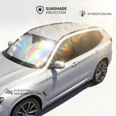 Autolaser Diamant Windschutzscheiben Sonnenblende, bietet UV-Schutz und Wärmeisolierung, schützt das Interieur, faltbar und tragbar, passt in die meisten Fahrzeuge