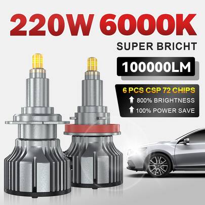 HYNBYZJ 2pcs 3D 360 H7 H11 LED Headlights 220W High Power Canbus Led H1 HB3 9005 6000K HB4 9006 H9 Turbo Car Lamp Fog Lights 12V