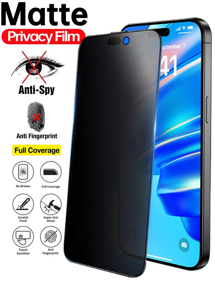 XINHONGYU 一套磨砂防窥屏保护膜，兼容 17 Pro Max [6.9 英寸]，采用 TPU 软膜材质（非钢化玻璃/陶瓷），防摔防撞，确保仅从正面可视屏幕。 - 黑色 - 查看 1