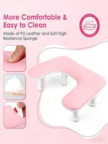 Adjustable U-Shaped Hand Support Pad, White PU Leather Hand Support Pad Suitable For Manicurists - Pink - View 9