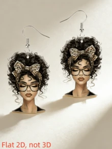 2pcs Fashion Curly Hair & Leopard Bow Pendant Earrings, Stylish & Lightweight, Elegant Gift, Suitable For Daily And Party Wear, All Seasons - A - View 1
