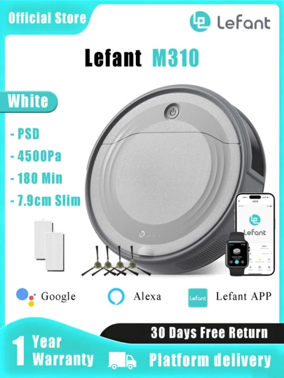 Lefant Rayvon M310 robotdammsugare, 4500Pa stark sugkraft, 3,1" ultratunn, 180 minuters drifttid, app-styrning, rengöring av djurhår och hårda golv, perfekt present till mammor och damer