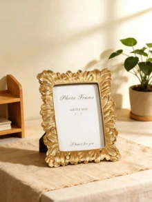 1pc Large Petal-Shaped Resin Photo Frame Stand, Vintage Style Resin Frame, Decorated With Succulents And Golden Palm Leaf Texture, Elegant Retro Design, Suitable For Wall And Tabletop Display - Multicolor - View 5