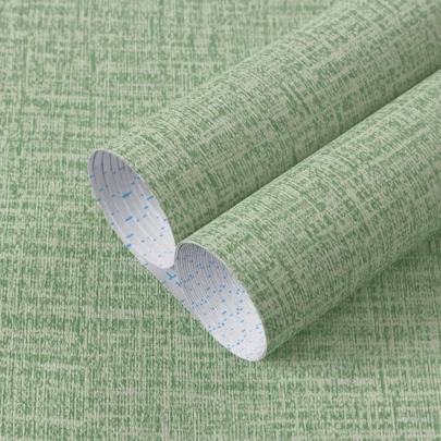 1 Roll Green Linen Texture Self-Adhesive PVC Wallpaper, Waterproof, Oil-Resistant, Heat-Resistant, Home Decor Contact Paper, Easy To Peel And Stick, Easy To Clean And Cut, Suitable For Living Room, Bedroom, Bathroom And Dormitory