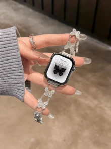 Gold Butterfly Metal Band, Compatible With 38/40/41/42/44/45/46/49mm Dial, Compatible With Apple Watch Ultra/S10/9/8/7/6/5/4/3/2/1 - Golden White Flower - View 20