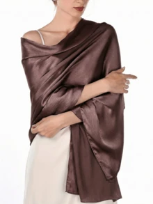 1pc Women's Bohemian Style Classic Solid Color Smooth Satin Scarf, Casual Autumn Shawl Sunscreen Headscarf, Suitable For Daily Use - Coffee Brown - View 2