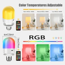 E27 Rechargeable Light Bulb, 3W Battery Powered Light Bulb With Magnetic Base Detachable, 9 RGB, 3 Color Temperature Dimmable And Timing Bulbs With Remote Control For Bedroom, Camping, 2 Pack - Multicolor - View 4