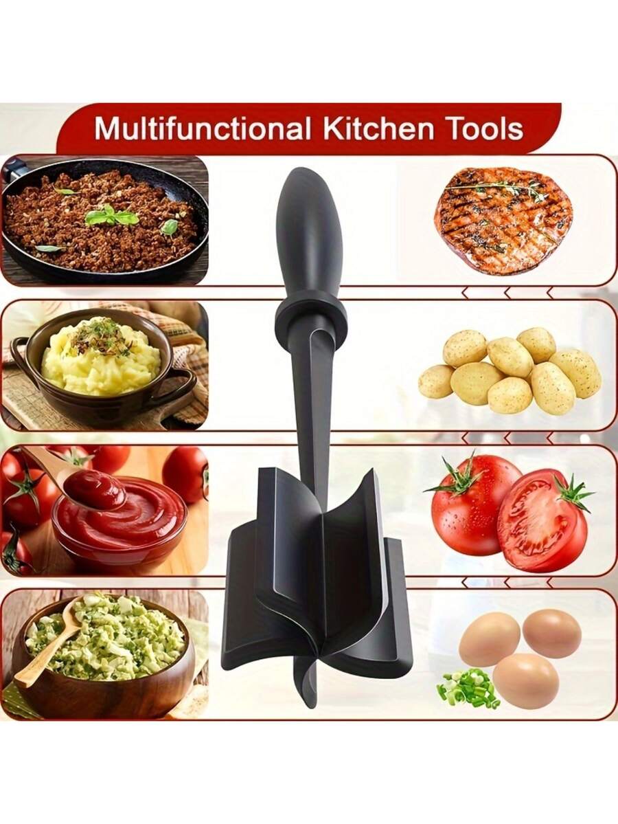 Multifunctional Nylon Meat Masher, Non-Stick Ground Beef Chopper, Heat Resistant Kitchen Tool For Burger Press, Potato & Tomato - Multicolor - View 1