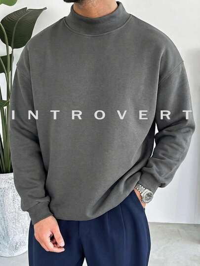 Men's High Neck Warm Hoodie, Solid Color Minimalist Style, Suitable To Pair With Jeans For Daily Commute