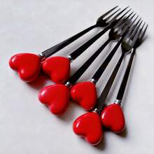 6/12pcs Stainless Steel Cutlery Set With Heart-Shaped Handles, Including Coffee Spoons, Ice Cream/Dessert Spoons, Salad Forks, Creative Heart Design, Cute Condiment Spoons, Perfect For Party & Afternoon Tea - Multicolor - View 13