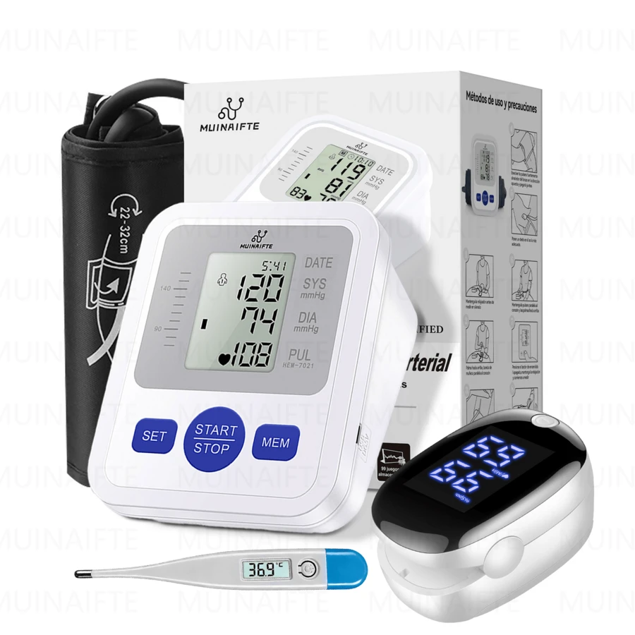 Digital Pulse Oximeter + Digital Blood Pressure Monitor + Thermometer, Three-Piece Set. - 淺藍色 - 查看 1