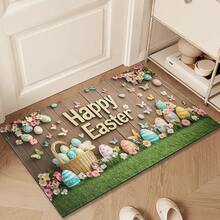 1 pieza Diseño de trébol de cuatro hojas de la suerte, felpudo decorativo con tema de Pascua de moda, felpudo con impresión de elemento de conejo lindo, celebrar fiesta festiva, alfombra de entrada interior y exterior, felpudo de cocina, alfombrilla para los pies, alfombra decorativa verde - Multicolor - Ver 2