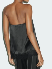 Women's Lace Trim Satin Strapless Tube Top,Flowy Silky Sleeveless Backless Loose Cami Top,Boho Layering Tank Top,Low Cut Slip Blouse Camisole,Teen Hot Girl Going Out  Aesthetic Clothes,Rave Outfit,,Wedding Nightgown Sleepwear,Party Club Streetwear,Summer To Spring Outfits,Vacation Clothes - màu đen - Xem 2