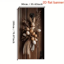 1 pieza Bandera de puerta 2D Conejito de Pascua rústico y corona de huevos para colgar sobre la puerta, decoración de pared festiva de poliéster 2D, sin electricidad requerida, decoración de puerta de estilo granja para Navidad y temporada de invierno - A - Ver 7