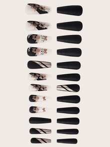 24PCS Matte Black & Gold Butterfly Coffin Nails – Luxury Nails Press On - Multicolor - View 4