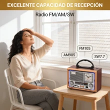 BOSSNEY radios,radio am fm portátil con bocinas de Bluetooth, radios de comunicación,con reloj,radio retro,reproducción de tarjetas USB TF, radio recargable solar/USB-C, altavoz doble,  radios transistores portátiles AM FM, radio Bluetooth,1200mAh,BT, FM, AM, SW, USB, TF, AUX - Marrón rojizo - Ver 6