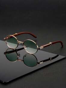 复古椭圆形眼镜，仿木纹镜腿，男女通用，适合户外旅行和度假 - 彩色 - 查看 6