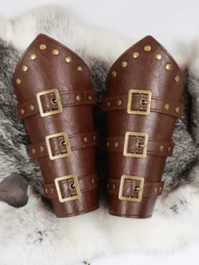 2pcs Steampunk PU Leather Wristbands | Adjustable Medieval Wrist Cuffs, Suitable For LARP And Cosplay - A - View 4