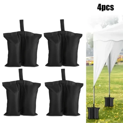 4pcs Heavy Duty Sandbags, Outdoor Canopy, Gazebo, Tent Leg Weights, Large Double-Tube Sandbags, Top-Open Design Black Sandbags, Tent Fixing Bags, Umbrella Fixing Accessories, Outdoor Yard Tools, Lawn Beach Accessories, Thick Fabric, Stable Base, Suitable For Camping Gear, Outdoor Activities, Camping Supplies, Beach Items, Sunshade Tools, Yard Decor, Rain Shelter, Outdoor Pavilion, Tent Accessories, Camping Essentials, Travel