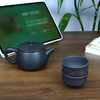 5-Piece Purple Ceramic Tea Set, 1 Teapot, 2 Cups, Suitable For Couples, Balcony Afternoon Tea, Outdoor Camping, Sharing With Friends And Lovers