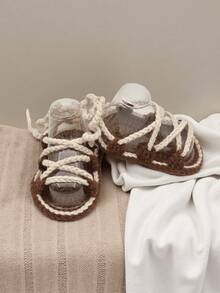 Handmade Infant Sandals, Natural Beige, Lace-Up Style - Coffee Brown - View 6