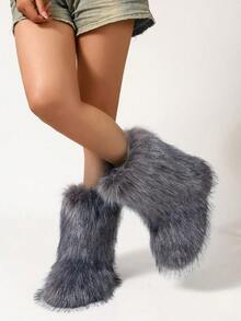 New Winter Warm Plush Faux Fur Snow Boots For Women - Dark Grey & Brown & Black Ankle Booties With Soft Lining, Cozy Slip-On Design For Cold Weather Outdoor & Indoor Wear Unisex Short Ankle Faux Raccoon Fur Snow Boots - Solid Classic Color, Super Smooth Fur Touches The Ground, Perfect For Christmas & Halloween, Y2K Style! Y2K Fashion Men's & Women's Snow Boots - Faux Raccoon Fur, Silky Smooth Floor-Reaching Fur, Solid Classic Shade, Ideal For Christmas & Halloween! Short Ankle Unisex Snow Boots With Faux Raccoon Fur - Solid Classic Color, Ultra-Smooth Fur Hits The Ground, Must-Have For Christmas & Halloween, Edgy Y2K Vibe! Christmas & Halloween Essential Faux Raccoon Fur Snow Boots (Unisex) - Solid Classic Hue, Smooth Fur Touches The Floor, Stylish Y2K Look! Y2K Short Ankle Snow Boots For Men & Women - Faux Raccoon Fur, Super Smooth Floor-Length Fur, Solid Classic Color, Great For Christmas & Halloween Celebrations! - Màu xám lót lông cừu - Xem 3
