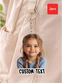1/2pcs Customized Photo Personalized Name Custom Portrait Acrylic Keychain, Holographic Bag Charm For Backpack Decoration Fashion Accessory - Multicolor 2 - View 13