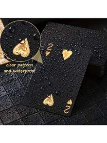 1 Set (54 Cards) Waterproof Foil PVC Plastic Playing Cards, Black Gold Foil, Easy To Shuffle, Washable, Suitable For Pool Party, Beach Party, Couples Game, Family Gathering, Thanksgiving Gift, Holiday Travel Entertainment Game, Friends Gathering - Multicolor - View 4