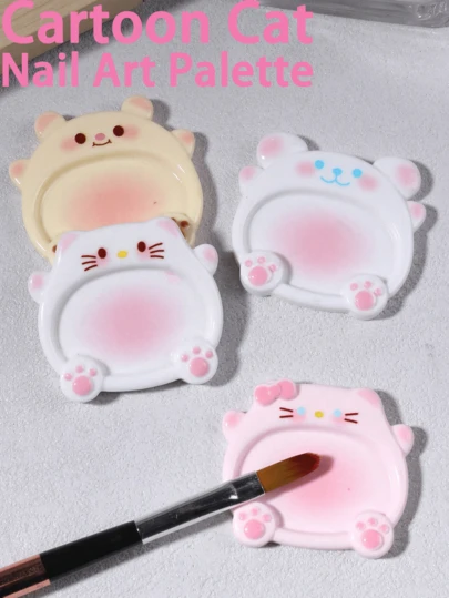 Cartoon Cat Nail Art Palette, Fashionable Nail Gel Polish Color Mixing Palette, Portable Painting Color Palette, High-Quality Nail Art Display Board, Practical Nail Makeup Tool, Multiple Colors Available