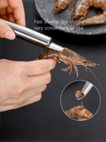 1pc Shrimp Shell Remover, Shrimp Peel Tool, Large Shrimp Deveiner, Shrimp Brain Scraper, Stainless Steel Lychee Meat Picker - Silver - View 4