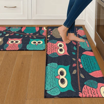 1 قطعة سجادة مطبوعة بنمط البومة، حصيرة صوفية مزيفة - عالية الامتصاص، سهلة التنظيف، مناسبة لديكور المنزل، المزرعة، المدخل، الداخلي، الغرفة، المطبخ، غرفة الطعام، المكتب الصغير/المنزلي، البالوعة، غرفة الغسيل، حصيرة الباب، حصيرة المطبخ، حصيرة مانعة للانزلاق