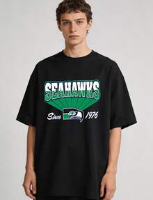 Seahawk1 Short Sleeve T-Shirt, Seattle  Football Team Graphic Tee, Unisex 12th Man Fan Cotton Shirts, Game Day Casual Breathable Wear For Men Women Youth - black3 - 查看 3