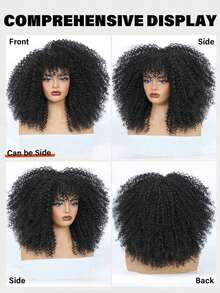 16" Natural Black Color Afro Kinky Curly Wig For Women | Full Fluffy Bomb Style | Soft Synthetic | Daily/Party/Cosplay/Costume - màu đen - Xem 7