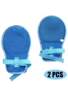 2 piezas Guantes de restricción - Mitones de restricción, azul, unisex, guante protector para prevenir rasguños, accesorios de cama de enfermería, guantes de antirrasguños y antipull para personas mayores - Multicolor - Ver 6