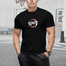 Anime Demons Slayers Kokushibo Douma Akaza Hantengu Gyokko Giyuutarou Eyes Print T-Shirt For Men And Women Casual Cotton Retro Short Sleeve Top For Men - 黑色 - 查看 4