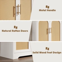 Aparador de ratán con 4 puertas, mesa consola moderna, mueble bar con acentos para sala de estar, cocina, pasillo, comedor y entrada. - Blanco - Ver 5