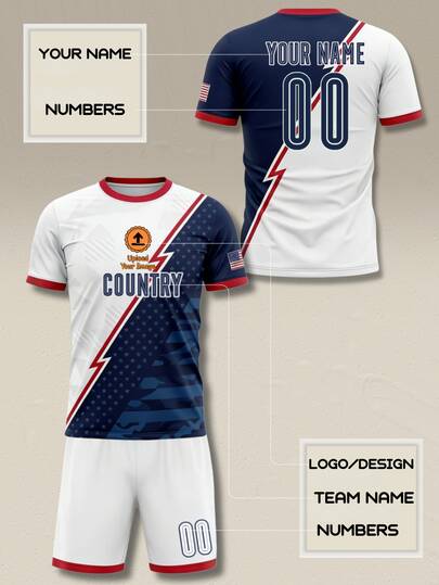 Customize Classic Men's Double Color Scheme Football Uniform Set, Comfortable And Breathable Short-Sleeved Sports Tops, With Personalized Printing Of Numbers And Names. Suitable For Outdoor Sports And Competitions, Casual Gatherings And As Gifts.