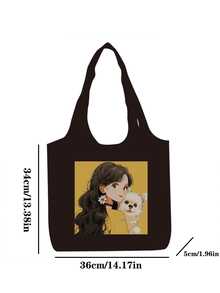 5 piezas Bolso de hombro con diseño de foto personalizado, bolso ligero y personalizado para oficina, desplazamientos, compras y almacenamiento escolar - Negro - Ver 8