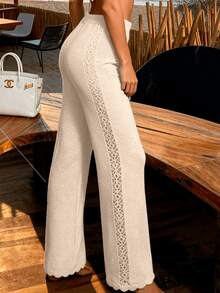 Women's Beach Cover-Up Pants, High Waist, Elegant, Cutout, Premium Knit Crochet, Summer Fashion - 沙 - 查看 8