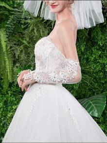 1 Pair Multifunctional Lace White Bridal Gloves, New Lace Gloves, Wedding Dress Gloves, Bridal Wedding Pearl Tulle Long White Banquet Accessory Gloves, Suitable For All Seasons,Summer,Beach,Festival,Birthday - Multicolor - View 4