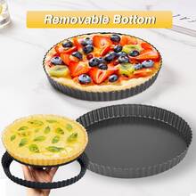 Tart Pans With Removable Bottom Non Stick Fluted Quiche Pans Cake Pans For Baking Pizza Fruit Mousse Christmas Dessert Round - Multicolor - View 4