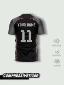 1件定制黑色和浅蓝色个性化T恤 - 独特的“JUL”手势设计，可定制姓名和号码，优质面料，足球/球迷T恤，高品质定制运动服，情人节夏季礼物 - 黑色 - 查看 2