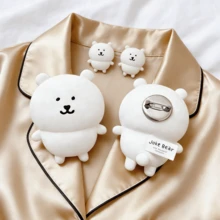 1pc Joke Bear Anime Plush Badge Cute Cartoon Self-Mocking Bear Brooch Soft Self-Deprecating Bear Stuffed Toy Doll Exquisite Christmas Birthday Gift - White - View 2