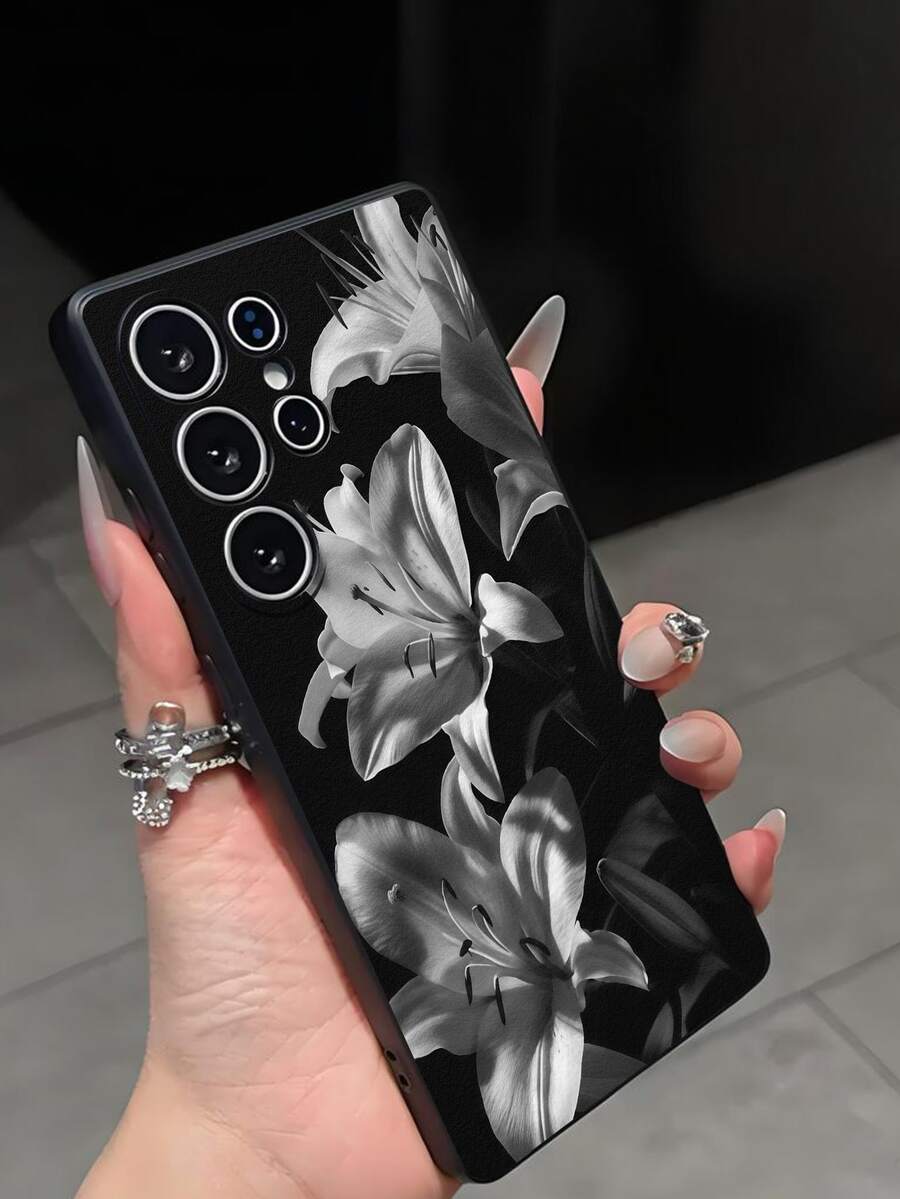 Glow-In-The-Dark Lily Flower Phone Case, Black TPU Soft Protective Cover, Scratch-Resistant, Shock-Proof, Full Coverage, Compatible With Huawei Honor, Redmi, Galaxy, Pixel - Black - View 1