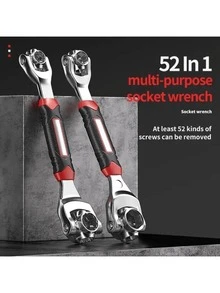 360-Degree Rotating Adjustable Wrench, Universal Wrench, 48/52-In-1, Non-Slip Rubber Handle, Vanadium Steel Industrial-Grade Hand Tool, Repair Tool - Wrench - View 2