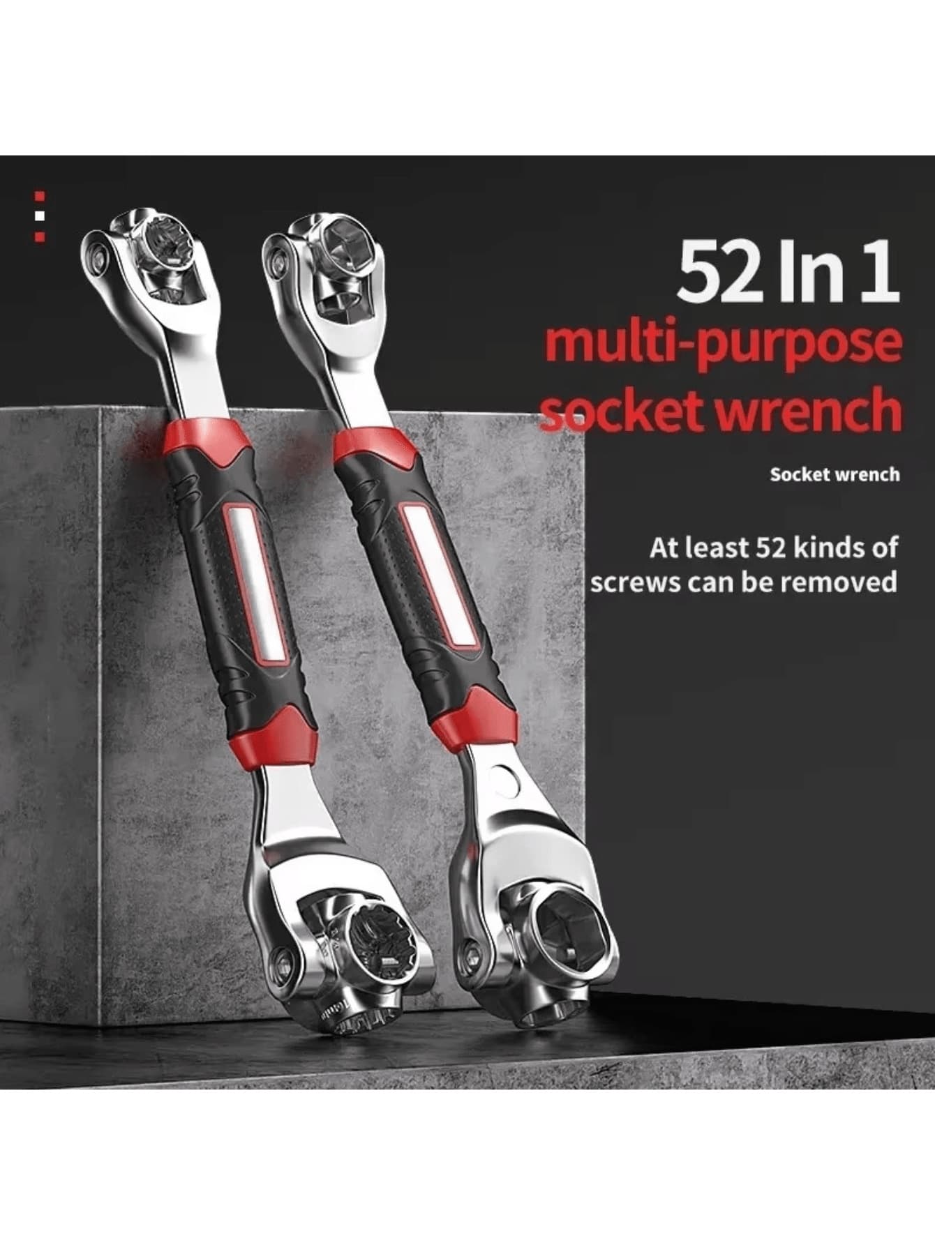360-Degree Rotating Adjustable Wrench, Universal Wrench, 48/52-In-1, Non-Slip Rubber Handle, Vanadium Steel Industrial-Grade Hand Tool, Repair Tool