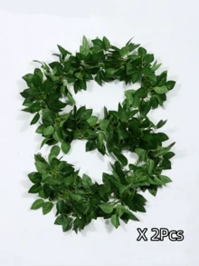 3/2/1件 6.6英尺人造玫瑰叶藤蔓，绿色仿真悬挂花环，丝绸仿真花茎，人造悬挂绿植藤蔓，适用于婚礼、家居、户外派对装饰、仿真植物、秋季卧室装饰、房间、书桌、花园装饰、房间装饰、生日毕业礼物 - 綠色 - 查看 8